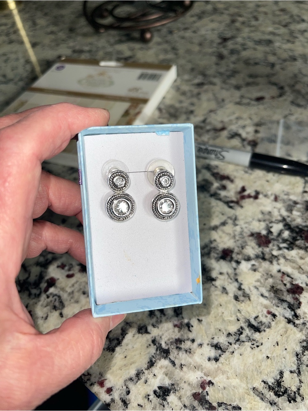 Silver Double-Round Crystal Drop Earrings - Women's Jewelry